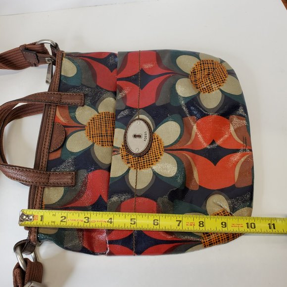 FOSSIL KEY-PER Floral Retro Coated Canvas 10''X10''  Crossbody Purse Bag. - Picture 11 of 11